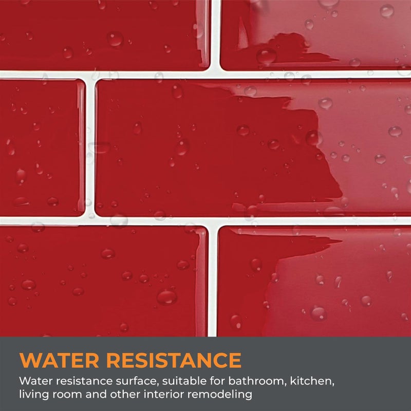 WALPLUS Premium Peel and Stick Kitchen Backsplash Tile Stickers Self Adhesive Stick on Subway Tile 11.8" x 11.8" Bathroom Splashback Water Heat Resistant 3D Wall Tiles Red Glossy - Image 4